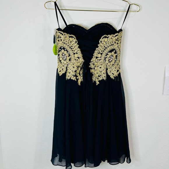 Windsor Women's Black Gold Strapless Dress Size Small Prom Homecoming Party - Picture 8 of 12